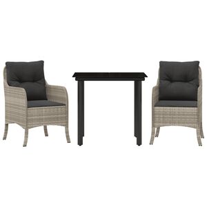 vidaXL spisebordss&aelig;t til haven 3 dele med hynder polyrattan lysegr&aring;