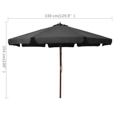 vidaXL udendørs parasol med træstang 330 cm antracitgrå
