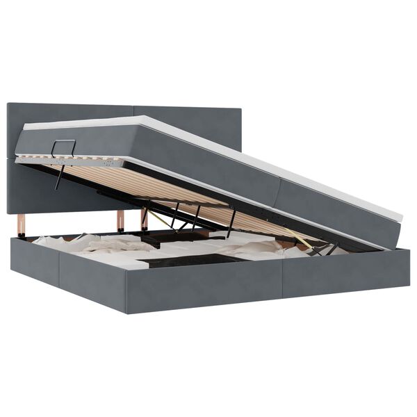 vidaXL Seng med opbevaring og madras M&oslash;rkegr&aring; 200 x 200 cm Fl&oslash;jl