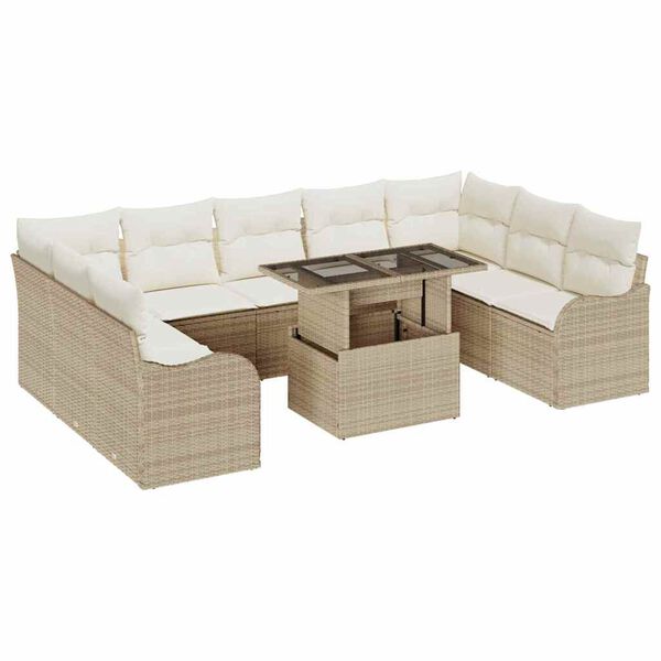 vidaXL Havesofa Sæt med pude 10 pcs Beige Poly rattan