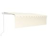 vidaXL markise m. gardin+LED+vindsensor 5x3 m automatisk cremefarvet