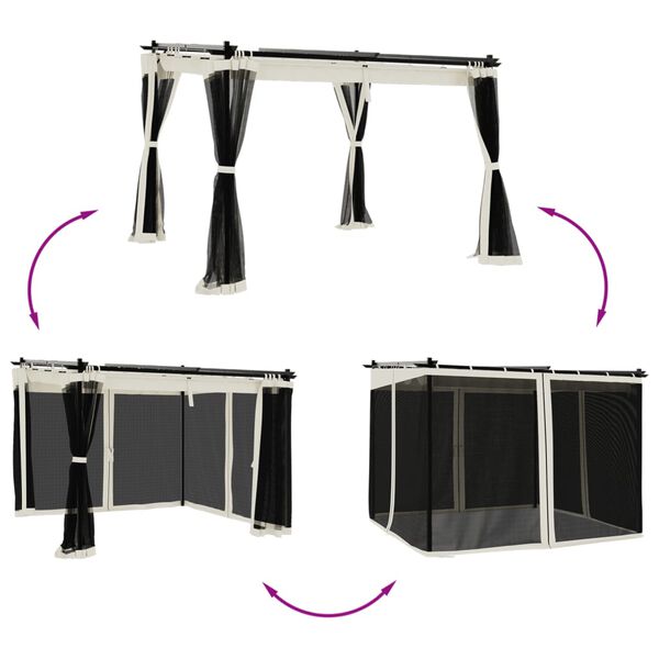 vidaXL pavillon 3x3 m mesh-vægge stål cremefarvet