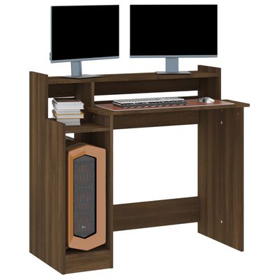 vidaXL skrivebord med LED-lys 97x45x90 cm konstrueret træ brun eg