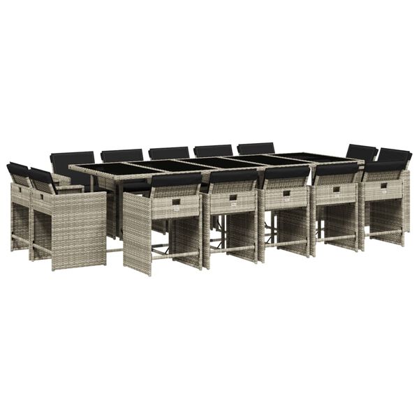 vidaXL spisebordss&aelig;t til haven 15 dele med hynder polyrattan lysegr&aring;