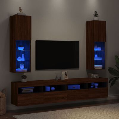 vidaXL tv-borde med LED-lys 2 stk. 30,5x30x102 cm brun egetræsfarve