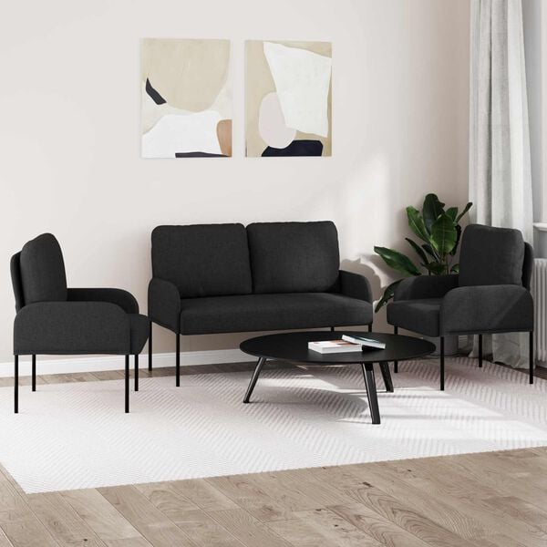 vidaXL Sofas&aelig;t med pude 3 pcs Sort 115 x 56 x 80 cm Krydsfin&eacute;r