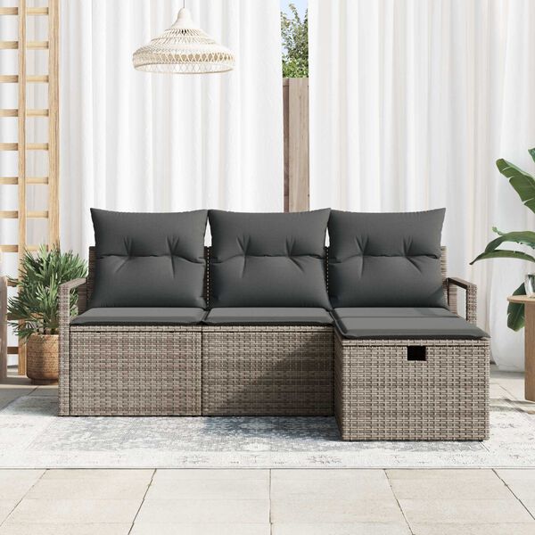 vidaXL Havesofa Sæt med pude med opbevaring 4 pcs Grå Poly rattan