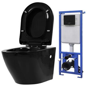 vidaXL v&aelig;gh&aelig;ngt toilet med skjult cisterne keramisk sort