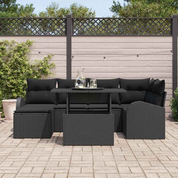 vidaXL Havesofa S&aelig;t med opbevaring 7 pcs Sort Poly rattan