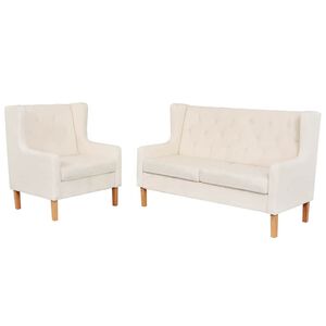 vidaXL sofas&aelig;t 2 dele stof cremehvid