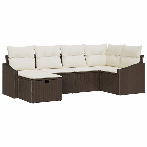 vidaXL Sofa S&aelig;t med pude med opbevaring 6 pcs Brun og Creme polyrattan