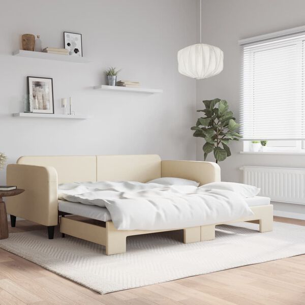 vidaXL daybed med udtr&aelig;k 100x200 cm stof cremefarvet