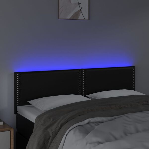 vidaXL sengegavl med LED-lys 144x5x78/88 cm kunstl&aelig;der sort