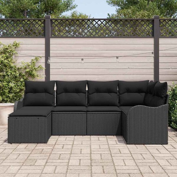 vidaXL Havesofa S&aelig;t 6 pcs Sort polyrattan