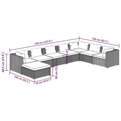 vidaXL loungesæt til haven 8 dele med hynder polyrattan brun
