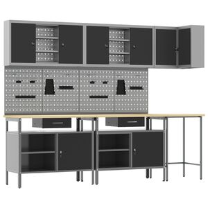 vidaXL Arbejds skab S&aelig;t med skuffe med hylde 10 pcs Sort og gr&aring;