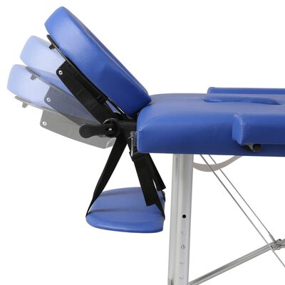 Blåt sammenklappeligt massagebord med 3 zoner og aluminiumsramme