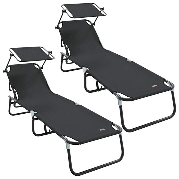 vidaXL Foldestol 2 pcs Sort 190 x 57 x 81 cm oxford