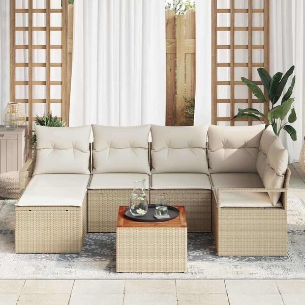 vidaXL Havesofa S&aelig;t med pude 7 pcs Beige Poly rattan