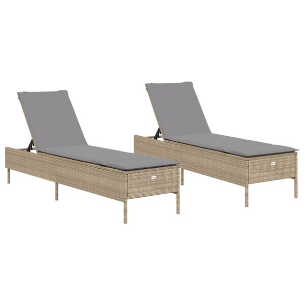 vidaXL liggestole 2 stk. med hynder polyrattan beige