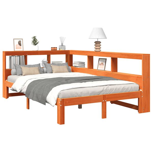 vidaXL seng med reol uden madras 120x200cm massivt fyrretr&aelig; gyldenbrun