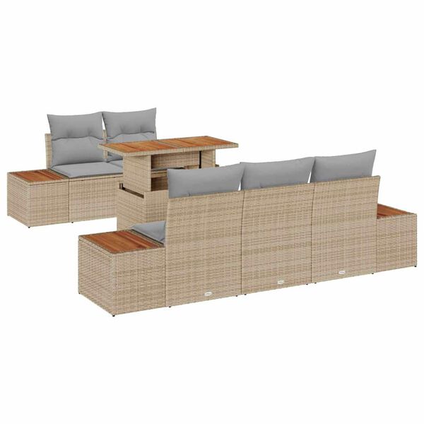 vidaXL Havesofa S&aelig;t med opbevaring 6 pcs Beige Poly rattan
