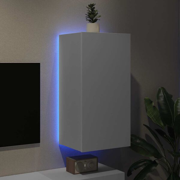 vidaXL v&aelig;gh&aelig;ngt tv-bord med LED-lys 40,5x35x80 cm hvid