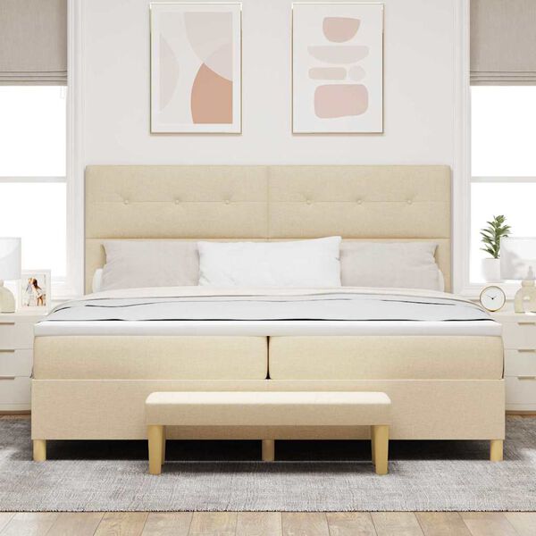 vidaXL Box spring seng med madras Creme 200 x 200 cm Stof