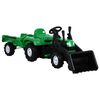 vidaXL traktor med pedaler og anhænger + læsser til børn grøn og sort