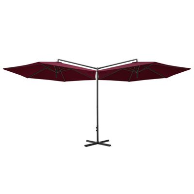 vidaXL dobbelt parasol med stålstang 600 cm bordeauxfarvet