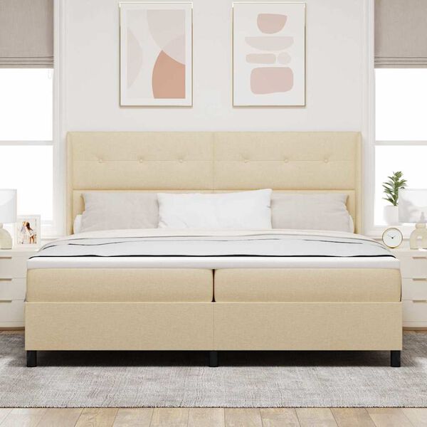 vidaXL Box spring seng med madras Creme 200 x 200 cm Stof