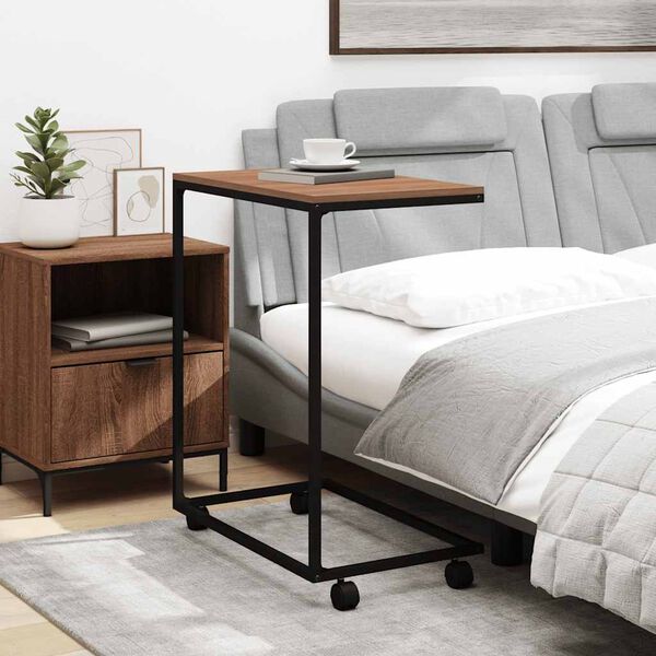 vidaXL sidebord med hjul 55x35x70 cm konstrueret tr&aelig; sort