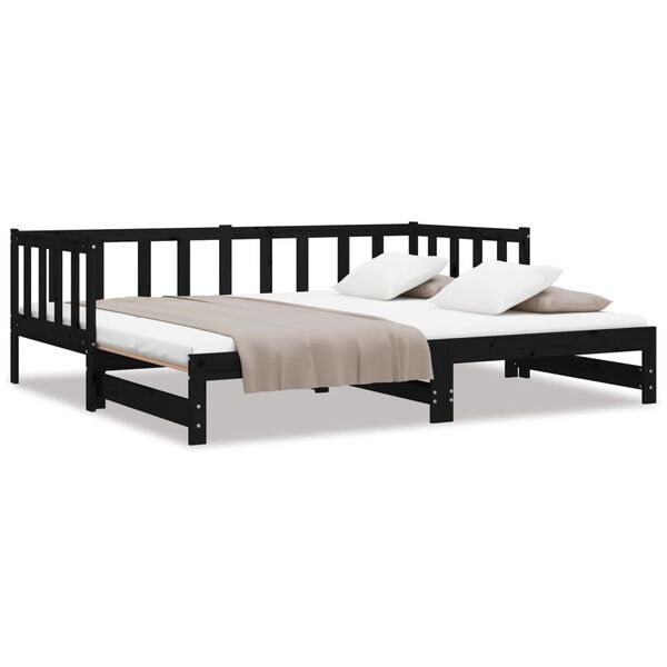 vidaXL daybed med udtr&aelig;k 2x(90x190) cm massivt fyrretr&aelig; sort
