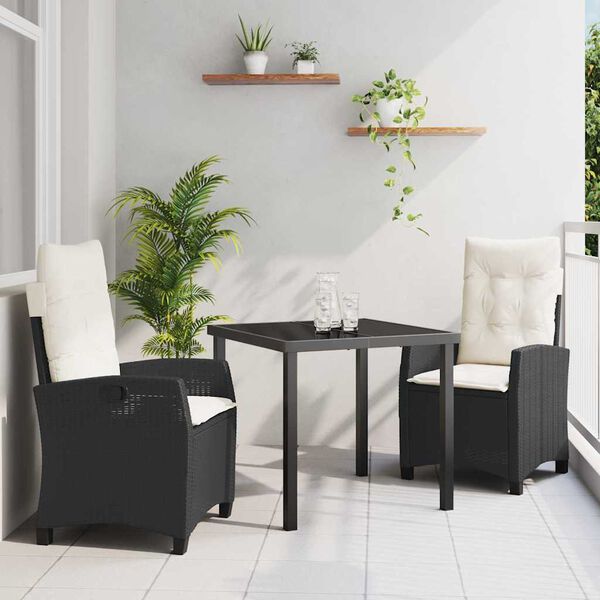 vidaXL Have Spisebordss&aelig;t med pude 3 pcs Sort polyrattan