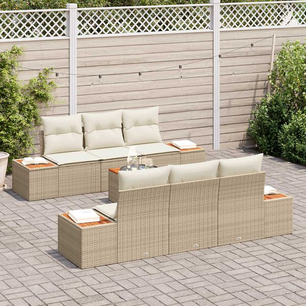 vidaXL Havesofa S&aelig;t med pude med opbevaring 7 pcs Beige Poly rattan