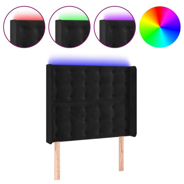 vidaXL sengegavl med LED-lys 93x16x118/128 cm fl&oslash;jl sort