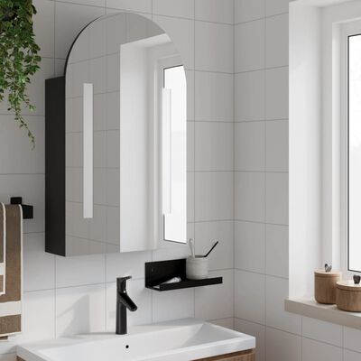 vidaXL badeværelsesskab med spejl og LED-lys 42x13x70 buet sort
