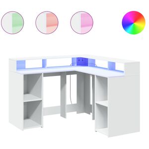 vidaXL skrivebord med LED-lys 130x130x91 cm konstrueret tr&aelig; hvid