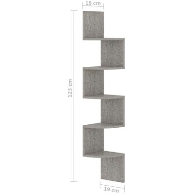 vidaXL væghængt hjørnehylde 19x19x123 cm konstrueret træ betongrå