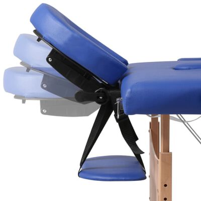Blå sammefoldeligt massagebord, 3 zoner med træramme