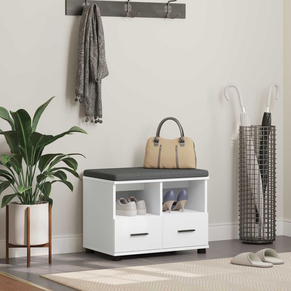 vidaXL Hallb&aelig;nk Hvid 60 x 38 x 46 cm Partikelplade og Polsterstof