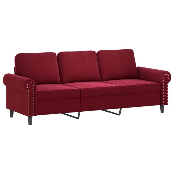 vidaXL 3-personers sofa med puder og hynder 180 cm velour vinr&oslash;d