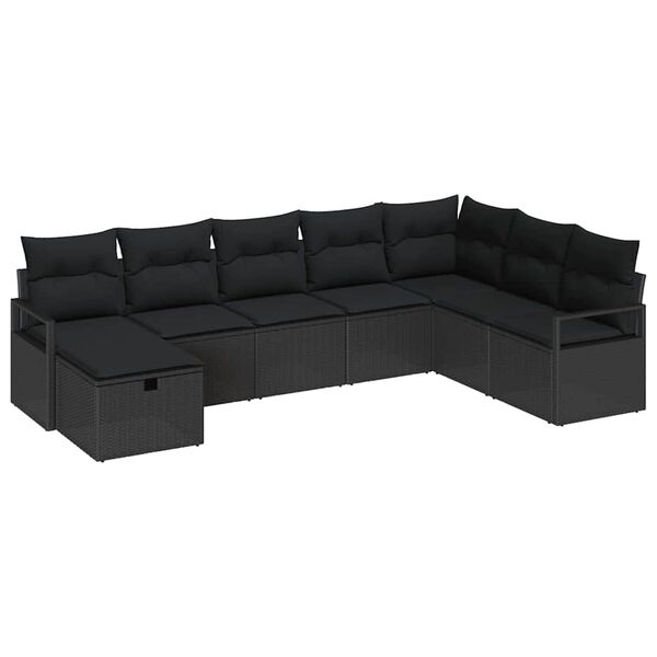 vidaXL Sofa S&aelig;t med pude med opbevaring 8 pcs Sort polyrattan