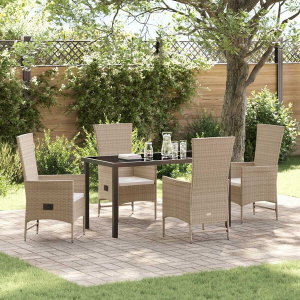 vidaXL Have Spisebordss&aelig;t med pude 5 pcs Beige polyrattan