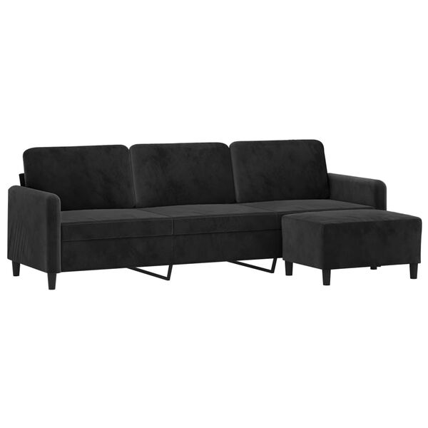 vidaXL 3-personers sofa med fodskammel 210 cm velour sort