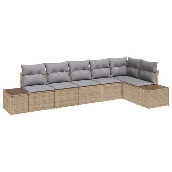 vidaXL Havesofa S&aelig;t med pude 6 pcs Beige og gr&aring; polyrattan