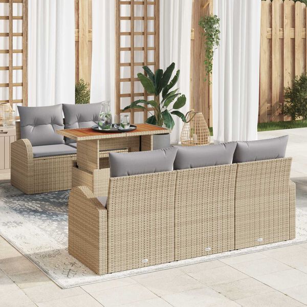 vidaXL Havesofa S&aelig;t med opbevaring 6 pcs Beige Poly rattan