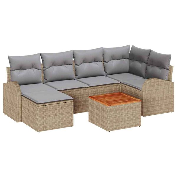 vidaXL Havesofa S&aelig;t med pude 7 pcs Beige polyrattan