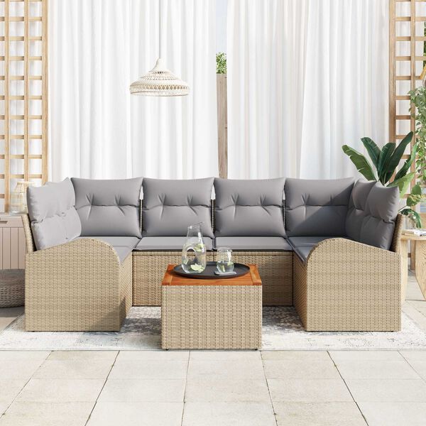 vidaXL Havesofa S&aelig;t 7 pcs Beige Poly rattan