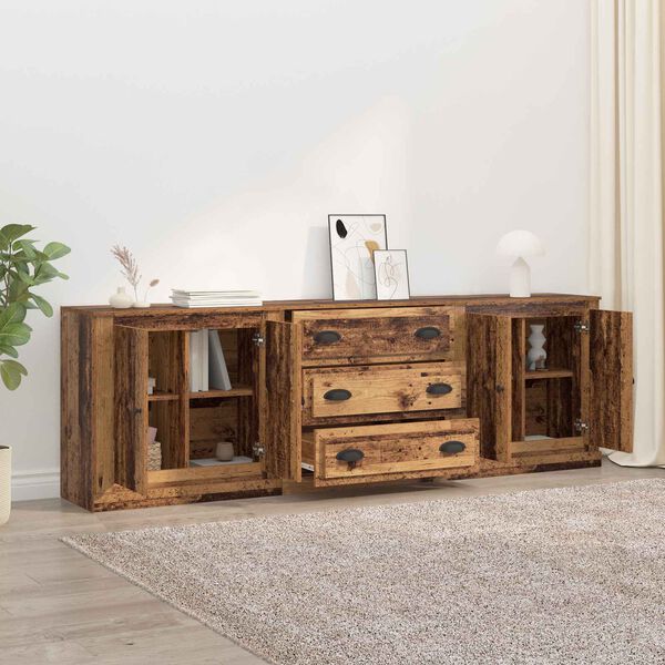 vidaXL Sideboards med skuffe 3 pcs Gammelt tr&aelig; 210 x 35,5 x 67,5 cm